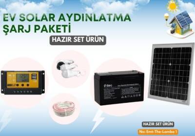 25 Watt Monokristal Panelli Güneş Enerji Seti 2 Ampüllü Solar Aydınlatma Ve Telefon Şarj - 1