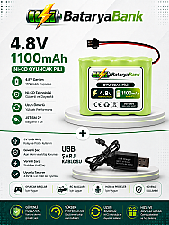 4.8V 1100mAh Oyuncak Araba Pili Siyah Soket + USB 4.8V Şarj Cihazı 250mAh Seti - BataryaBank