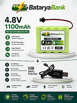 4.8V 1100mAh Oyuncak Araba Pili Siyah Soket + USB 4.8V Şarj Cihazı 250mAh Seti - 1