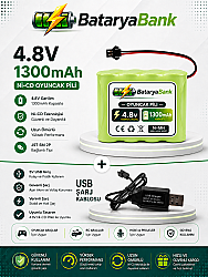 4.8V 1300mAh Oyuncak Araba Pili Siyah Soket + USB Şarj Cihazı | RC Araç Batarya Seti - BataryaBank