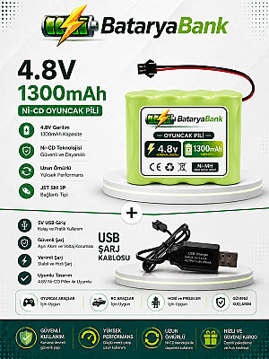 4.8V 1300mAh Oyuncak Araba Pili Siyah Soket + USB Şarj Cihazı | RC Araç Batarya Seti - 1