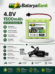 4.8V 1500mAh Oyuncak Araba Pili Bataryası + USB Şarj Cihazı Siyah Soketli Ni-MH Şarjlı Batarya Seti - BataryaBank