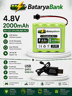 4.8V 2000mAh Oyuncak Araba Pili Siyah Soket | USB Şarj Cihazlı Yedek Batarya - 1
