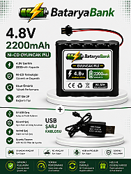 4.8V 2200mAh Oyuncak Pili Siyah Soket + USB Şarj Cihazı | Şarjlı Oyuncak Bataryası - BataryaBank