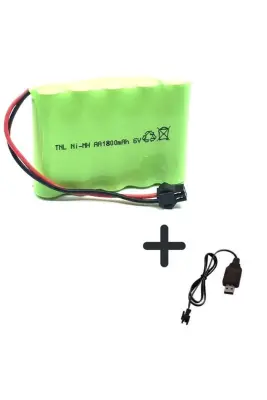6V 1800MAH Siyah Soketli Oyuncak Araba Pili + USB Şarj Aleti - 1