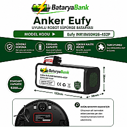 Anker Eufy INR18650M26-4S2P Uyumlu Robot Süpürge Bataryası 14.4V 5200mAh Li-ion Yüksek Kapasiteli Pil - BataryaBank