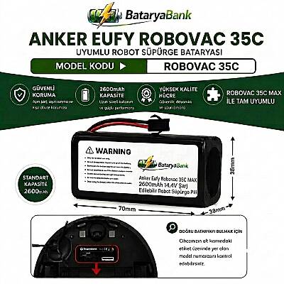 Anker Eufy RoboVac 35C Uyumlu Robot Süpürge Bataryası 14.4V 2600mAh Li-ion Şarj Edilebilir Pil - 1