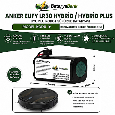 Anker Eufy RoboVac LR30 Hybrid / LR30 Hybrid Plus Uyumlu Robot Süpürge Bataryası 14.4V 2600mAh Li-ion Şarj Edilebilir Pil - 1
