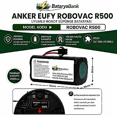 Anker Eufy RoboVac R500 Uyumlu Robot Süpürge Bataryası 14.4V 2600mAh Li-ion Şarj Edilebilir Pil - 1