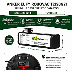 Anker Eufy Robovac T2190G21 Uyumlu Robot Süpürge Bataryası 14.4V-14.8V 5200mAh Li-ion Yüksek Kapasiteli Pil - BataryaBank