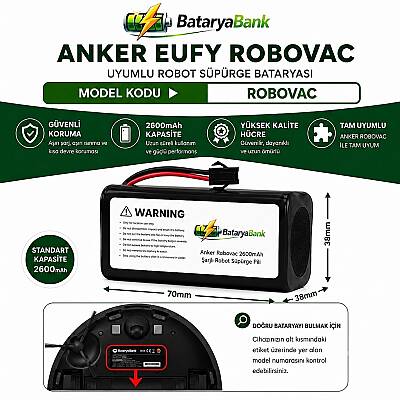 Anker Eufy Robovac Uyumlu Robot Süpürge Bataryası 14.4V-14.8V 2600mAh Li-ion Yüksek Performanslı Pil - 1