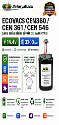 BataryaBank Ecovacs CEN360 / CEN361 / CEN546 Uyumlu Robot Süpürge Bataryası 14.4V 3200mAh Li-ion Şarj Edilebilir Pil - BataryaBank
