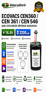 BataryaBank Ecovacs CEN360 / CEN361 / CEN546 Uyumlu Robot Süpürge Bataryası 14.4V 3200mAh Li-ion Şarj Edilebilir Pil - 1