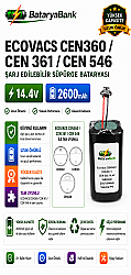 BataryaBank Ecovacs CEN360 / CEN361 / CEN546 Uyumlu Şarj Edilebilir Robot Süpürge Bataryası 14.4V 2600mAh Li-ion - BataryaBank