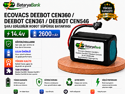 BataryaBank Ecovacs Deebot CEN360 / Deebot CEN361 / Deebot CEN546 Uyumlu Robot Süpürge Bataryası 14.4V 2600mAh Li-ion Şarj Edilebilir Pil - 1