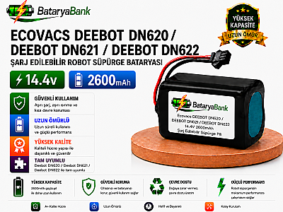 BataryaBank Ecovacs Deebot DN620 / Deebot DN621 / Deebot DN622 Uyumlu Robot Süpürge Bataryası 14.4V 2600mAh Li-ion Şarj Edilebilir Pil - 1