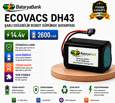 BataryaBank Ecovacs DH43 Uyumlu Robot Süpürge Bataryası 14.4V 2600mAh Li-ion Şarj Edilebilir Pil - 1
