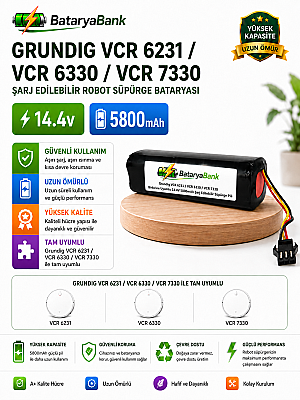 BataryaBank Grundig VCR 6231 / VCR 6330 / VCR 7330 Uyumlu Robot Süpürge Bataryası 14.4V 5800mAh Li-ion Pil - 1