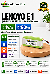 BataryaBank Lenovo E1 Uyumlu 14.4V 3200mAh Li-ion Şarj Edilebilir Robot Süpürge Bataryası - BataryaBank