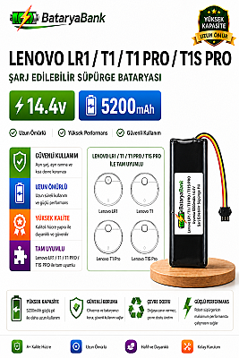 BataryaBank Lenovo LR1 / T1 / T1 Pro / T1S Pro Uyumlu 14.4V 5200mAh Li-ion Şarj Edilebilir Robot Süpürge Bataryası - 1