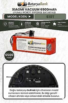 BataryaBank Mi Robot Vacuum S10T Uyumlu Robot Süpürge Bataryası 14.4V 6500mAh Li-ion Yüksek Kapasiteli Yedek Pil - 1
