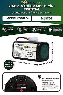 BataryaBank Mi Vacuum Mop G1 2in1 Essential (MJSTG1) Uyumlu Robot Süpürge Bataryası 14.4V 3200mAh Li-ion Yedek Pil - 1