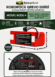 BataryaBank Roborock Qrevo / Qrevo L / Qrevo Pro / Qrevo S / Qrevo Master / Qrevo MaxV Uyumlu Robot Süpürge Bataryası 14.4V 6500mAh Li-ion Yüksek Kapasiteli Pil - BataryaBank