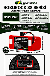 BataryaBank Roborock S8 Serisi Uyumlu Robot Süpürge Bataryası 14.4V 6500mAh Li-ion (S8 / S8+ / S8 Plus / S8 Pro / S8 Pro Ultra / S8 Max Ultra / S8 MaxV Ultra) - BataryaBank