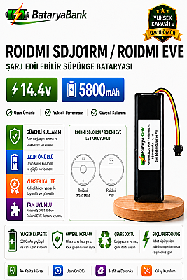 BataryaBank Roidmi SDJ01RM / Roidmi Eve Uyumlu 14.4V 5800mAh Li-ion Robot Süpürge Bataryası - 1