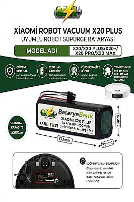 BataryaBank Xiaomi Robot Vacuum X20 Plus / X20 / X20+ / X20 Pro / X20 Max Uyumlu Robot Süpürge Bataryası 14.4-14.8V 5200mAh Li-ion Yedek Pil - 1