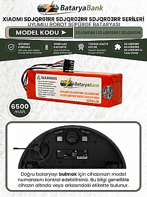 BataryaBank Xiaomi SDJQR01RR / SDJQR02RR / SDJQR03RR Uyumlu Robot Süpürge Bataryası 14.4V-14.8V 6500mAh Li-ion Yüksek Kapasiteli Pil - 1