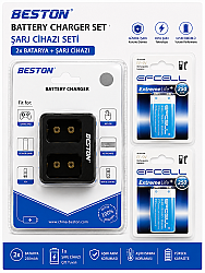 Beston M-7005 2'li USB 9V Pil Şarj Aleti + EFCELL 9V 250mAh 2'li Şarjlı Pil Seti - Beston