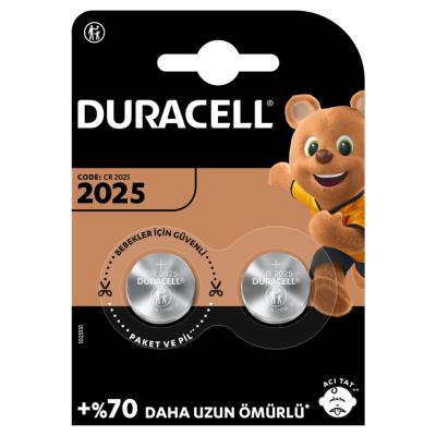 Duracell 2025 Lityum Düğme Pil 3V, 2'li Paket (CR2025) - 1