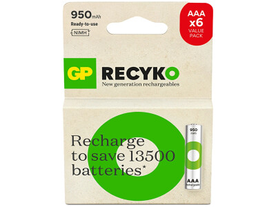 GP ReCyko 950 mAh 1.2 V Ni-MH 6'lı AAA İnce Kalem Şarjlı Pil - GP