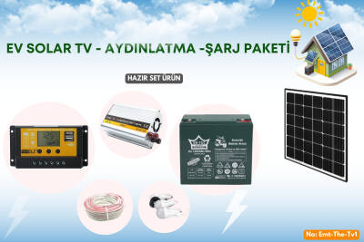 Güneş Enerjisi Aydınlatma - Tv Paketi 500w Inverter 50w Güneş Paneli 24ah Jel Akü - 1