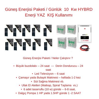 Güneş Enerjisi Paketi / Günlük 10 Kw HYBRD Enerji YAZ KIŞ Kullanımı - BataryaBank