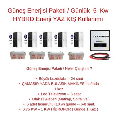 Güneş Enerjisi Paketi / Günlük 5 Kw HYBRD Enerji YAZ KIŞ Kullanımı - BataryaBank
