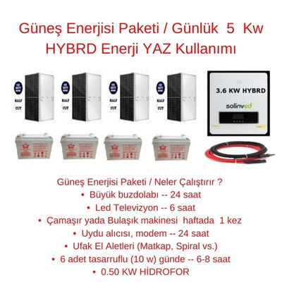 Güneş Enerjisi Paketi / Günlük 5 Kw HYBRD Enerji YAZ Kullanımı - 1