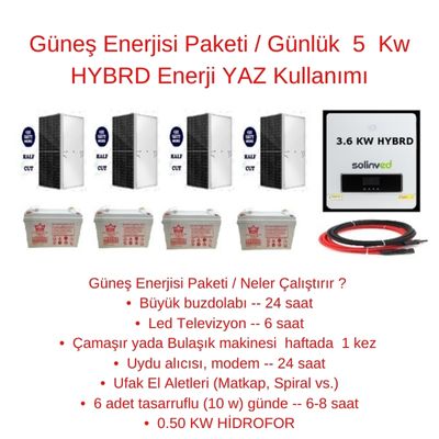 Güneş Enerjisi Paketi / Günlük 5 Kw HYBRD Enerji YAZ Kullanımı - BataryaBank