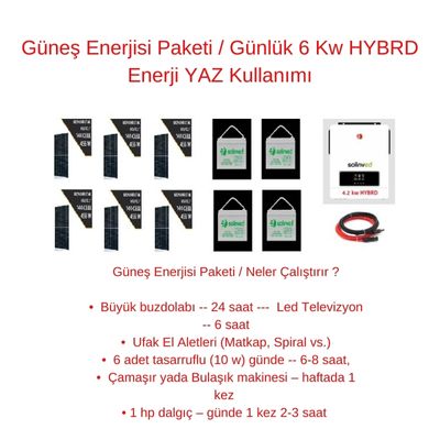 Güneş Enerjisi Paketi / Günlük 6 Kw HYBRD Enerji YAZ Kullanımı - BataryaBank