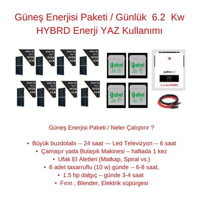Güneş Enerjisi Paketi / Günlük 6.2 Kw HYBRD Enerji YAZ Kullanımı - BataryaBank