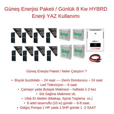 Güneş Enerjisi Paketi / Günlük 8 Kw HYBRD Enerji YAZ Kullanımı - BataryaBank