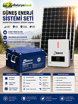 Kesintisiz Enerji Paketi 2x150Ah Jel Akü 4kW Akıllı İnvertör 4x205W Panel - 1