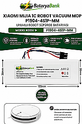 Mi Mijia 1C Robot Vacuum Mop P1904-4S1P-MM Uyumlu 14.4V 2600mAh Li-ion Robot Süpürge Bataryası - BataryaBank