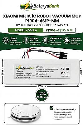 Mi Mijia 1C Robot Vacuum Mop P1904-4S1P-MM Uyumlu Batarya 14.4V 5200mAh Li-ion Yüksek Kapasiteli Pil - 1