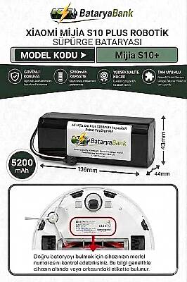 Mi Mijia S10 Plus Robot Süpürge Bataryası 14.4V 5200mAh Li-ion Yüksek Kapasiteli Uyumlu Pil/Batarya - 1
