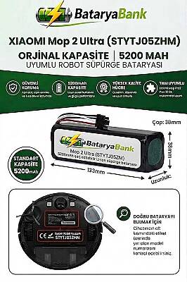 Mi Mop 2 Ultra (STYTJ05ZHM) Uyumlu Robot Süpürge Bataryası 14.4V 5200mAh Li-ion Yedek Pil - 1