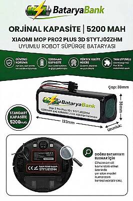 Mi Mop Pro 2 Plus 3D (STYTJ02ZHM) Uyumlu Robot Süpürge Bataryası 14.4V 5200mAh Li-ion Yedek Pil - 1