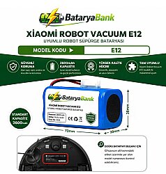 Mi Robot Vacuum E12 Uyumlu Batarya 14.4V 2600mAh Li-ion Robot Süpürge Pili Standart Kapasite Yedek Batarya - BataryaBank