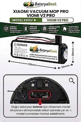 Mi Robot Vacuum Mop Pro / Viomi V2 Pro Uyumlu Robot Süpürge Bataryası 14.4V 3200mAh Li-ion Yedek Pil - 1